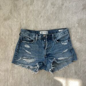 Denim Forum Classic Blue Ripped Jean Shorts